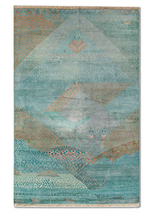 manchaha blue silk Hand Knotted Rug