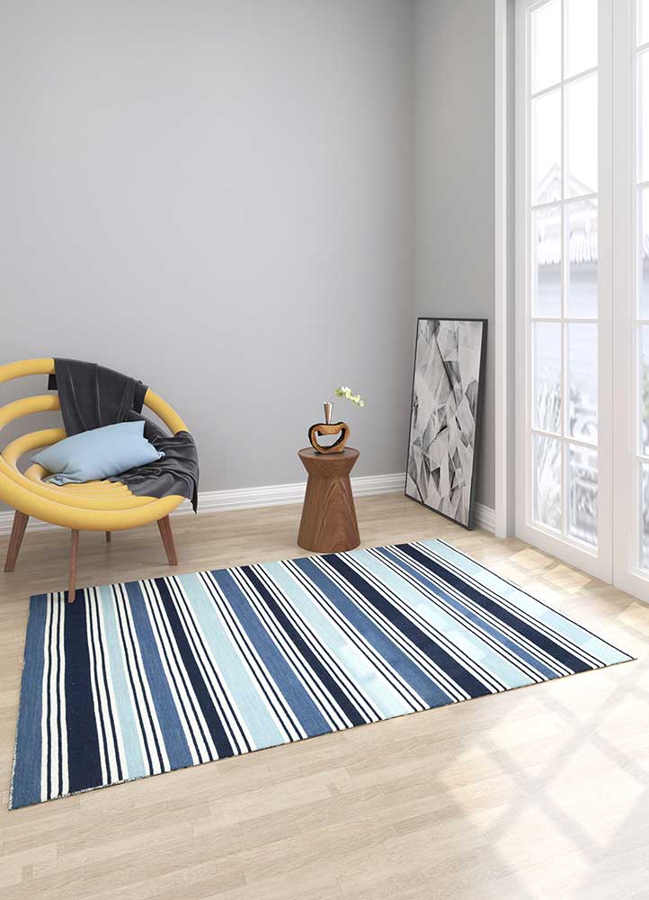 indusbar blue wool Flat Weaves Rug - Loom