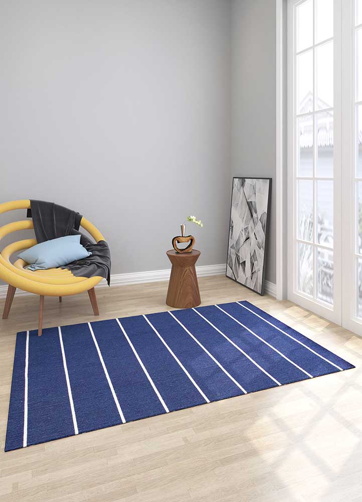 indusbar blue wool Flat Weaves Rug - Loom