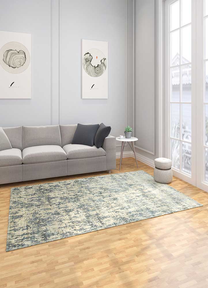 chaos theory by kavi grey and black wool and bamboo silk Hand Knotted Rug - Loom