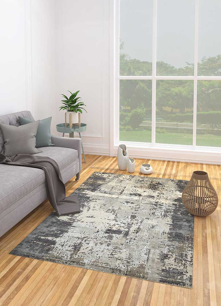 chaos theory by kavi grey and black wool and bamboo silk Hand Knotted Rug - Loom