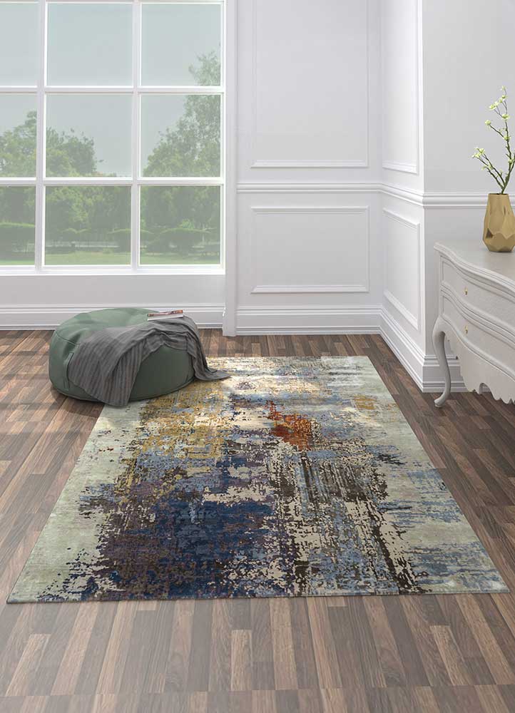 chaos theory by kavi grey and black wool and bamboo silk Hand Knotted Rug - Loom