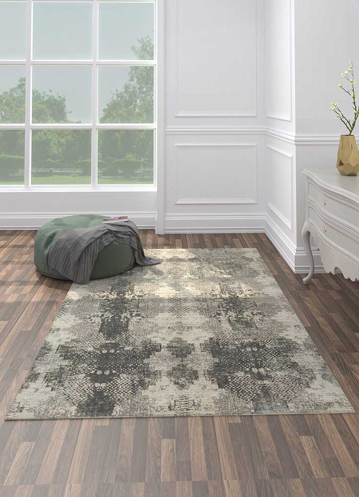 chaos theory by kavi grey and black wool and bamboo silk Hand Knotted Rug - Loom