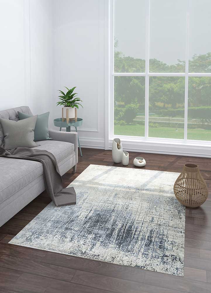 chaos theory by kavi grey and black wool and bamboo silk Hand Knotted Rug - Loom