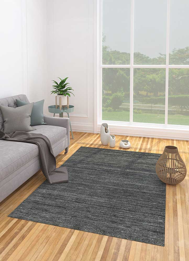 contour grey and black wool and viscose Hand Loom Rug - Loom contour grey and black wool and viscose Hand Loom Rug - Loom