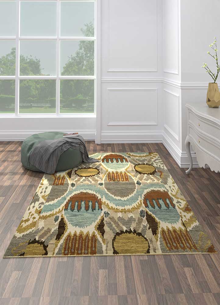 savana beige and brown wool Hand Knotted Rug - Loom