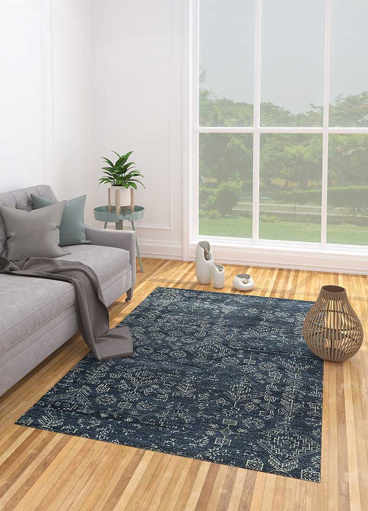 savana blue wool Hand Knotted Rug - Loom