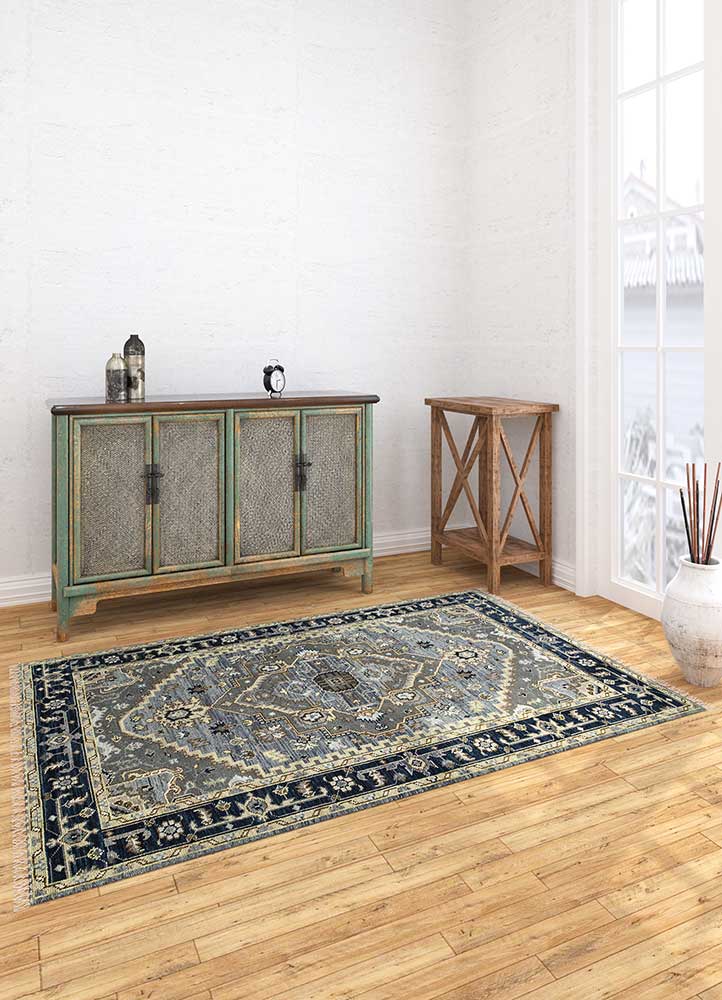 savana blue wool Hand Knotted Rug - Loom