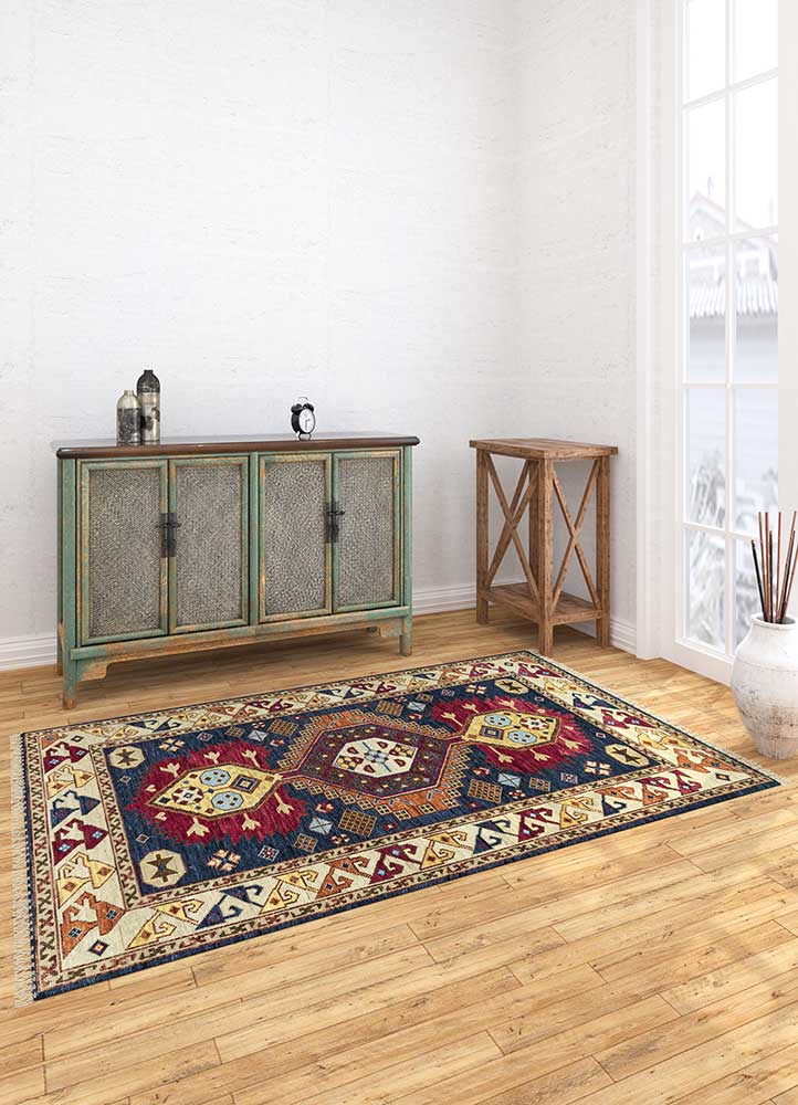 savana blue wool Hand Knotted Rug - Loom