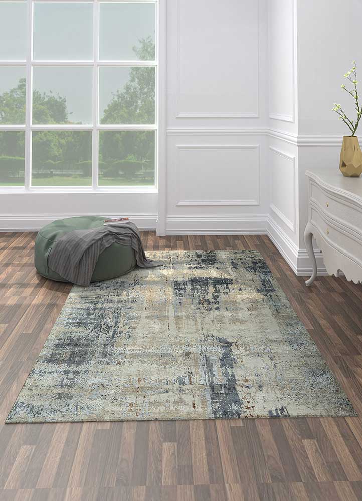 uvenuti grey and black wool and bamboo silk Hand Knotted Rug - Loom