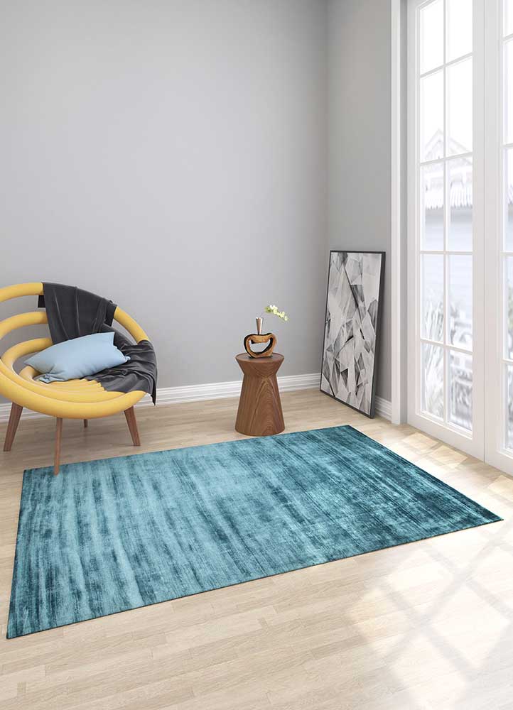 basis blue viscose Hand Loom Rug - Loom