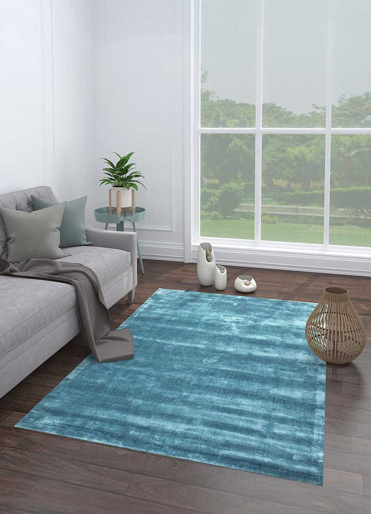 basis blue viscose Hand Loom Rug - Loom
