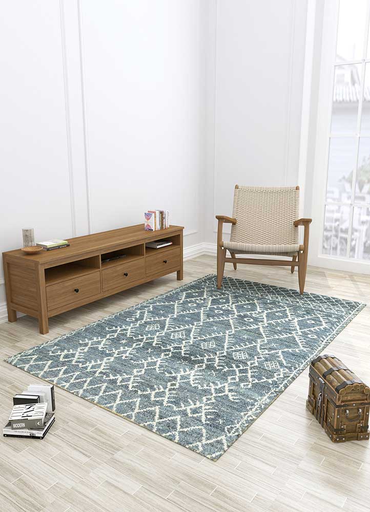 zuri blue wool Hand Knotted Rug - Loom