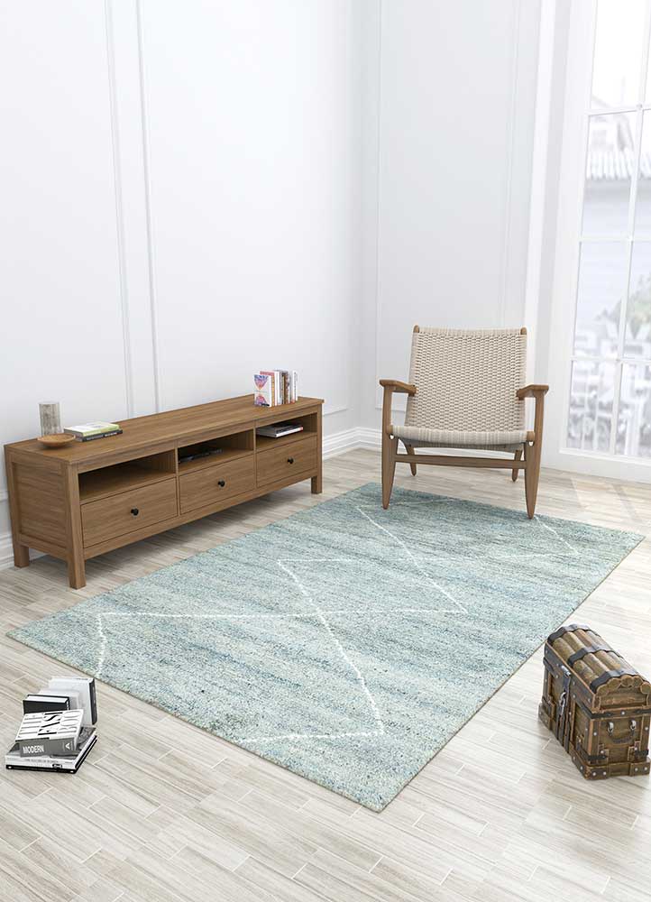 zuri blue wool Hand Knotted Rug - Loom