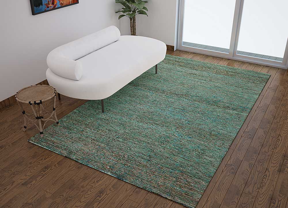 hula blue jute and hemp Hand Knotted Rug - Loom