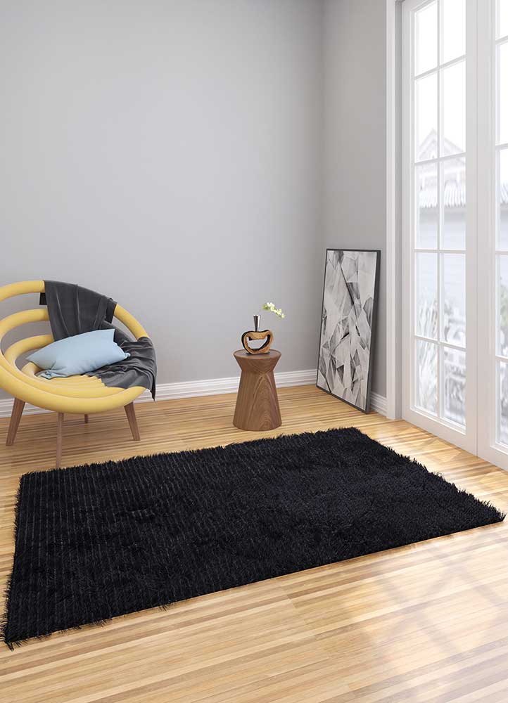 basis grey and black polyester Shag Rug - Loom