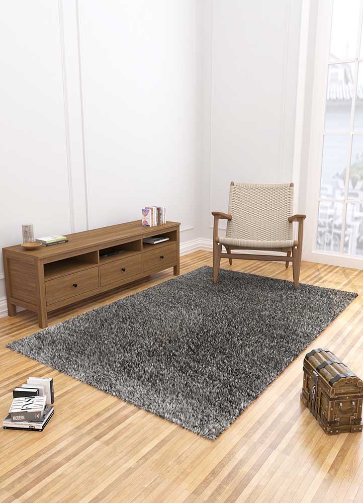 oxford grey and black polyester Shag Rug - Loom