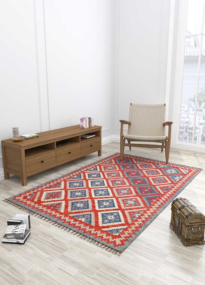 indusbar red and orange wool Flat Weaves Rug - Loom