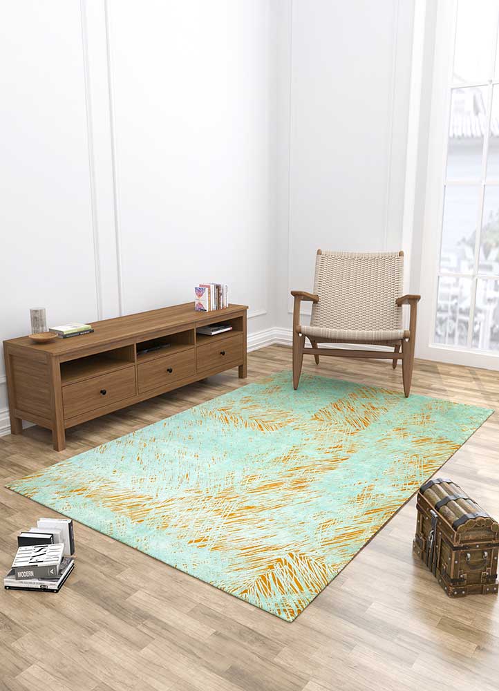 free verse by kavi green wool and silk Hand Knotted Rug - Loom