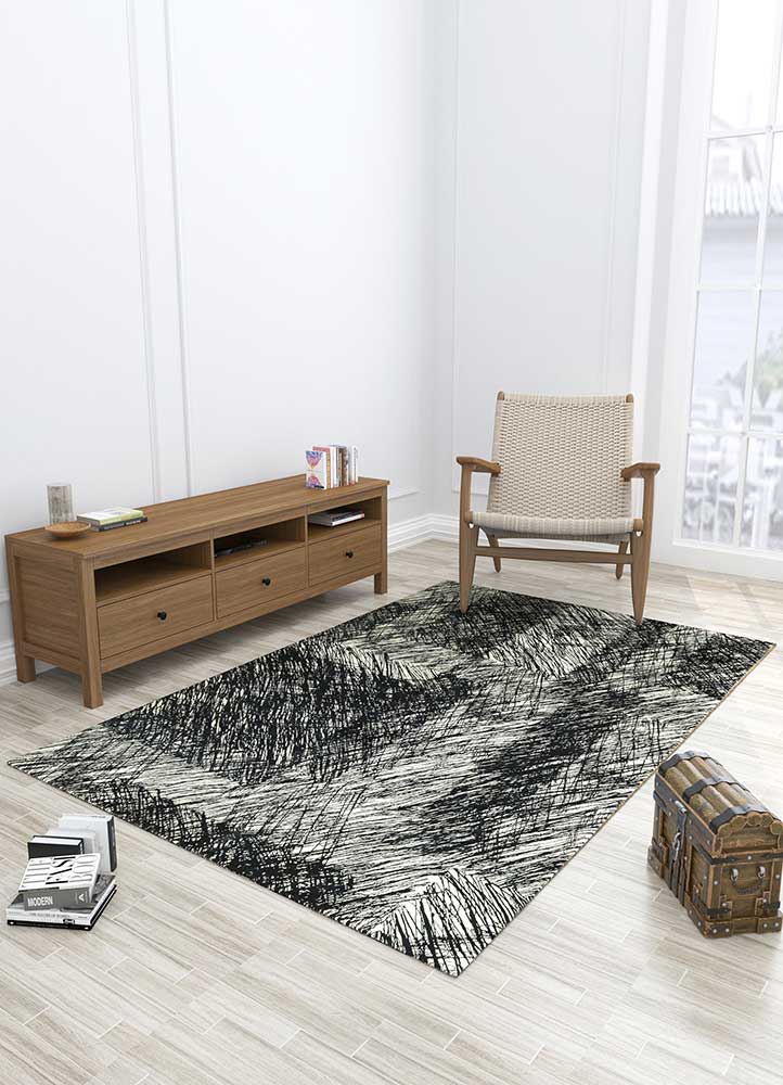 free verse by kavi grey and black wool and silk Hand Knotted Rug - Loom