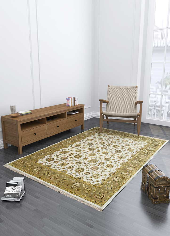 aurora beige and brown wool and silk Hand Knotted Rug - Loom