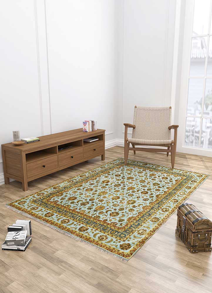 aurora blue wool and silk Hand Knotted Rug - Loom