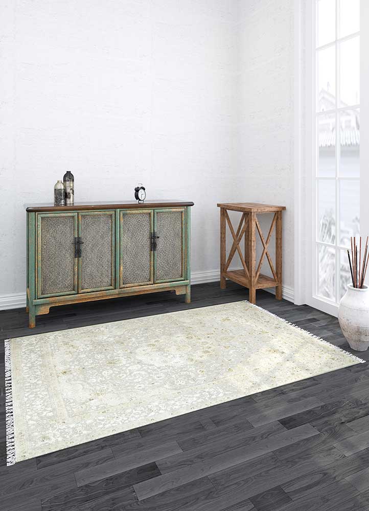 aurora grey and black wool and silk Hand Knotted Rug - Loom