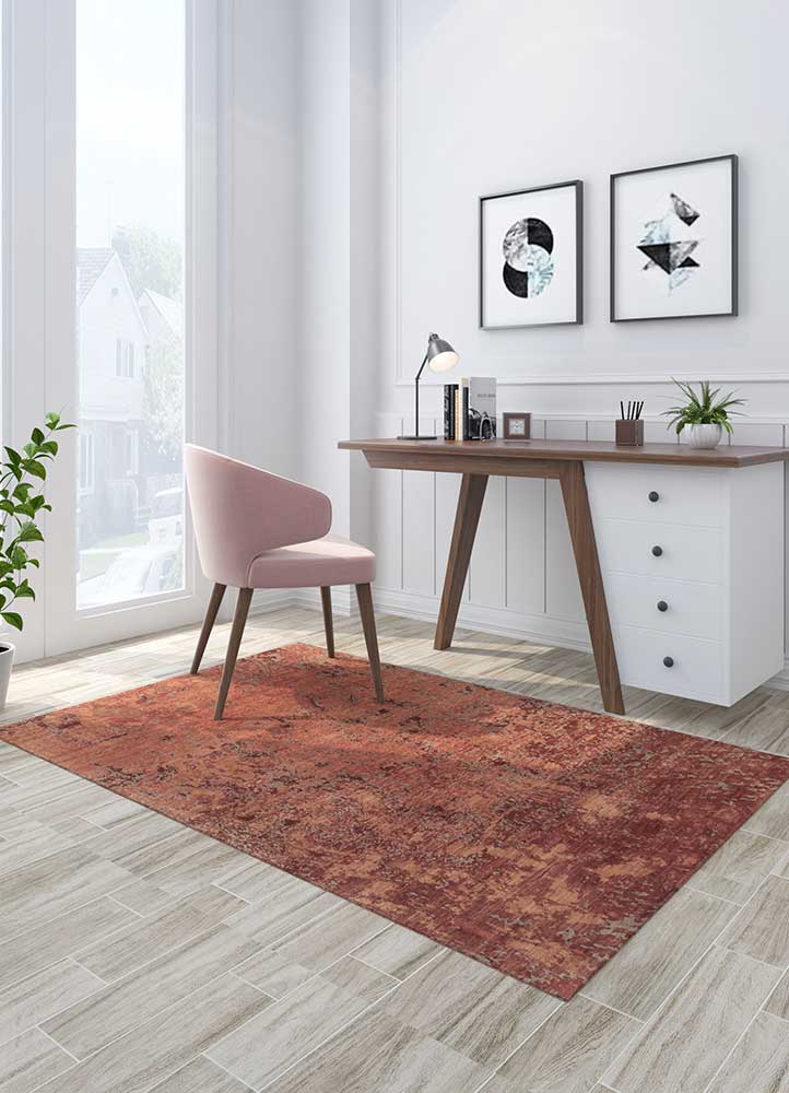 pansy red and orange wool Hand Knotted Rug - Loom