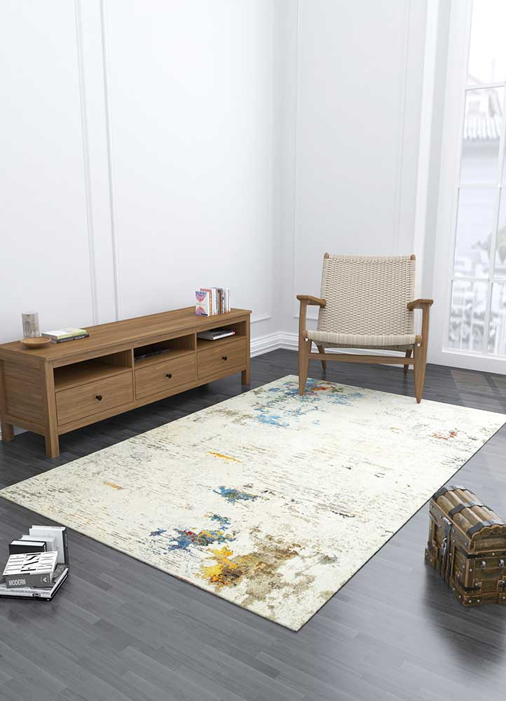 unstring by kavi ivory wool and bamboo silk Hand Knotted Rug - Loom