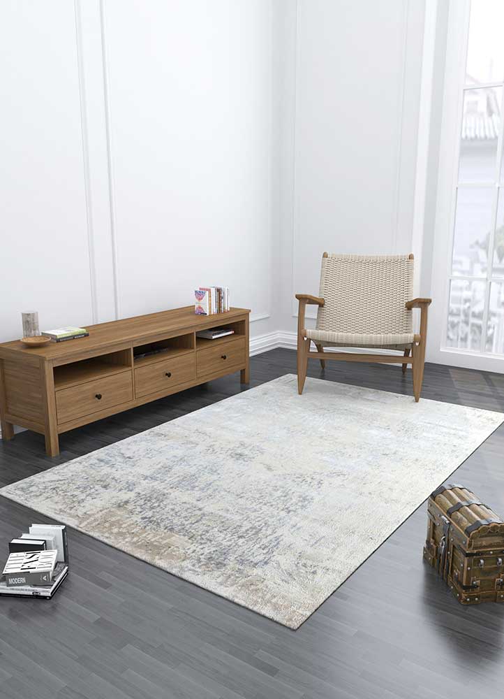 unstring by kavi ivory wool and bamboo silk Hand Knotted Rug - Loom