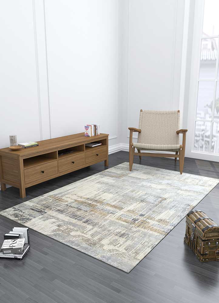 unstring by kavi ivory wool and bamboo silk Hand Knotted Rug - Loom