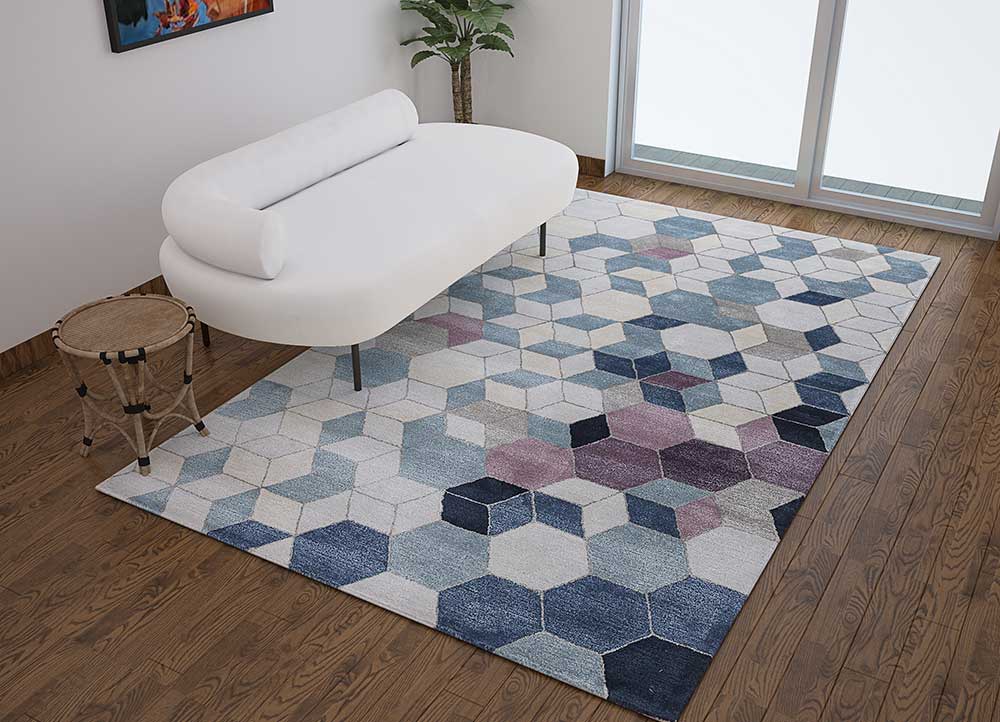 genesis blue wool and viscose Hand Tufted Rug - Loom