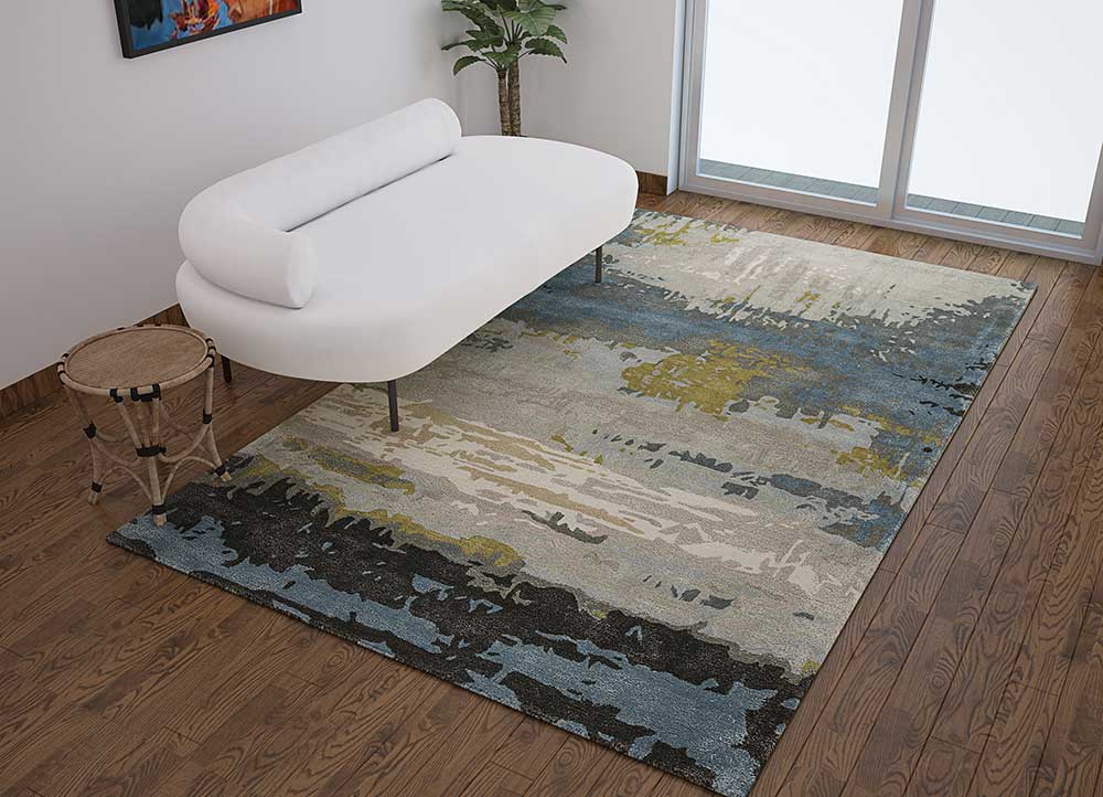 genesis blue wool and viscose Hand Tufted Rug - Loom