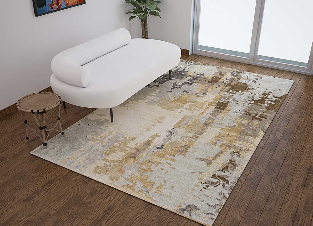 genesis beige and brown wool and viscose Hand Tufted Rug - Loom