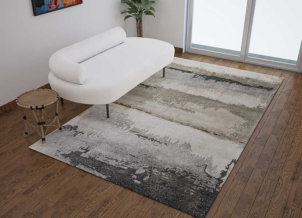 genesis beige and brown wool and viscose Hand Tufted Rug - Loom