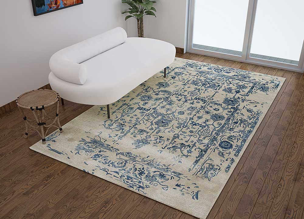 imara blue wool and viscose Hand Tufted Rug - Loom