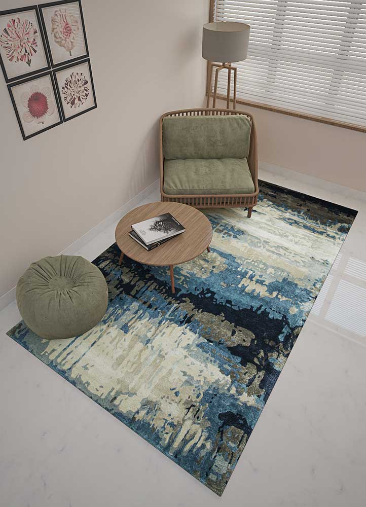 genesis blue wool and viscose Hand Tufted Rug - Loom