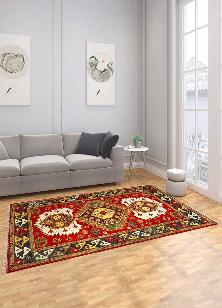 savana red and orange wool Hand Knotted Rug - Loom