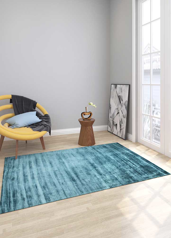 basis blue viscose Hand Loom Rug - Loom basis blue viscose Hand Loom Rug - Loom