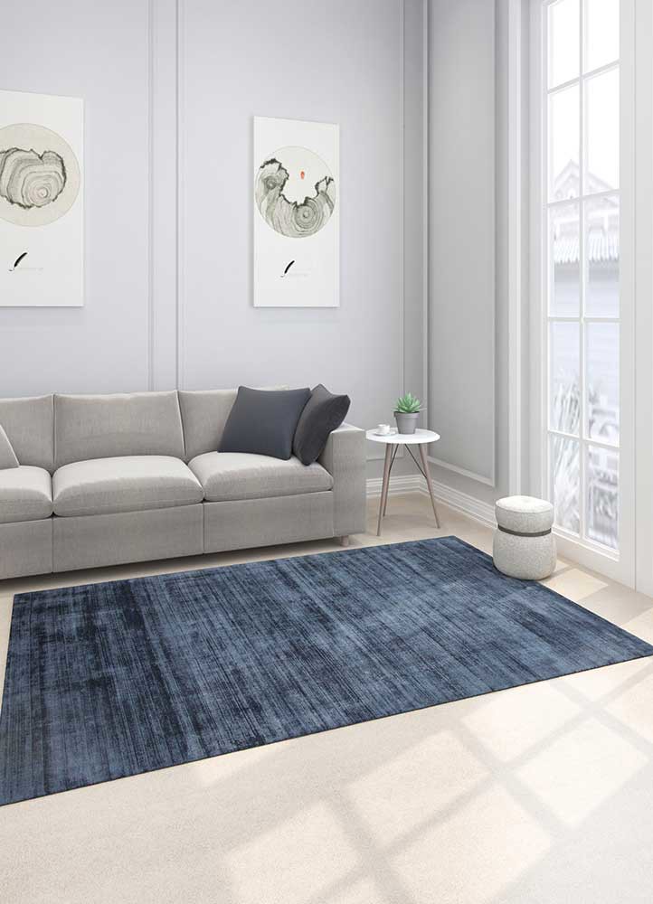 basis blue viscose Hand Loom Rug - Loom basis blue viscose Hand Loom Rug - Loom