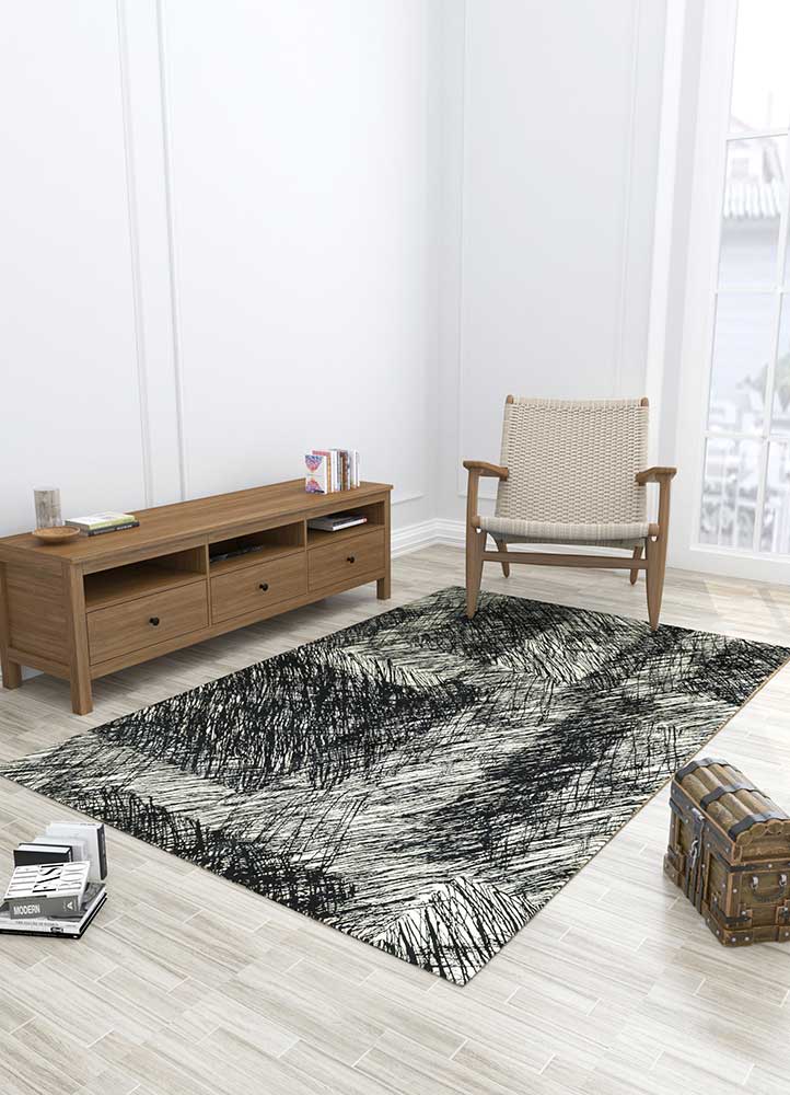 free verse by kavi grey and black wool and silk Hand Knotted Rug - Loom