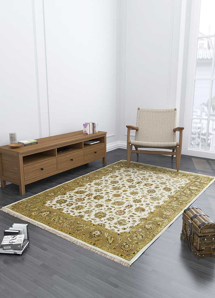 aurora beige and brown wool and silk Hand Knotted Rug - Loom