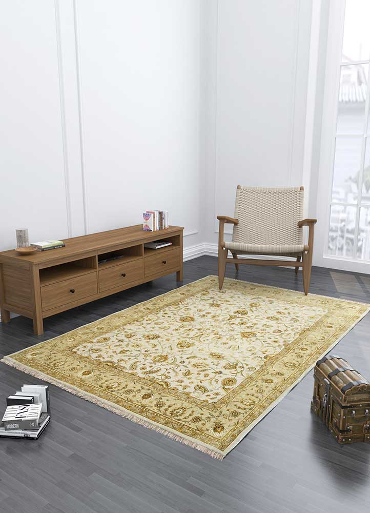 aurora ivory wool and silk Hand Knotted Rug - Loom