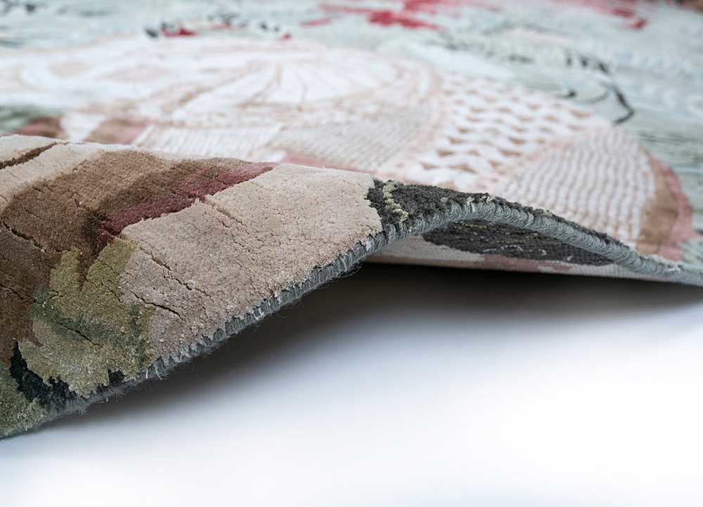 inde rose green wool and silk Hand Knotted Rug - Perspective inde rose green wool and silk Hand Knotted Rug - Perspective