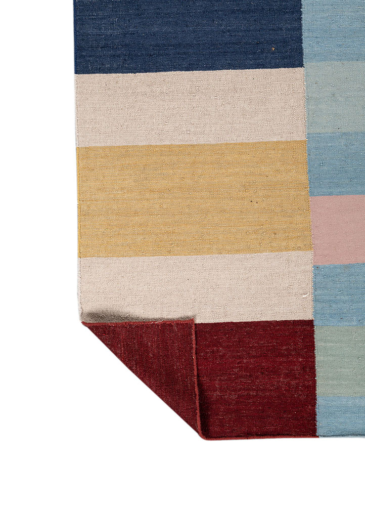 checkers ivory wool Flat Weaves Rug - Perspective