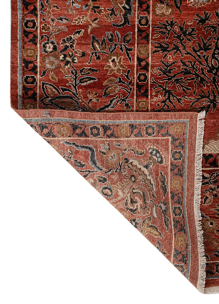aprezo red and orange wool Hand Knotted Rug - Perspective