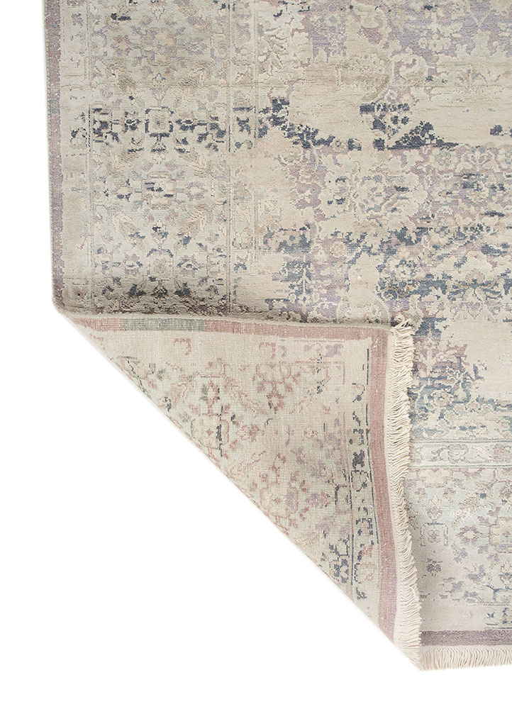 far east blue wool and silk Hand Knotted Rug - Perspective