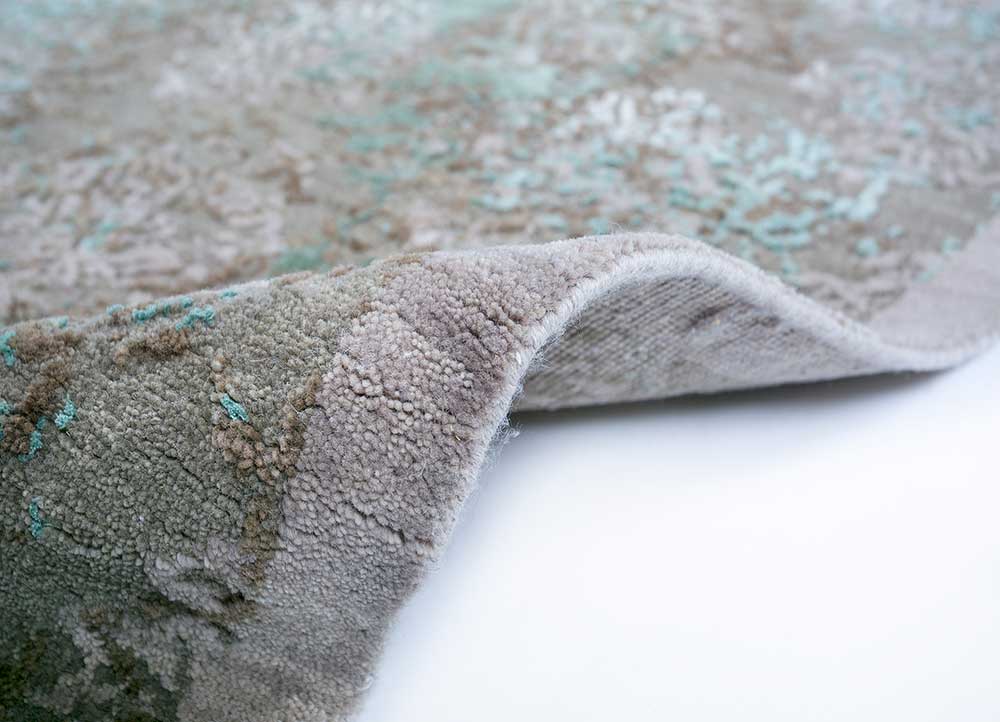 inde rose grey and black wool and silk Hand Knotted Rug - Perspective