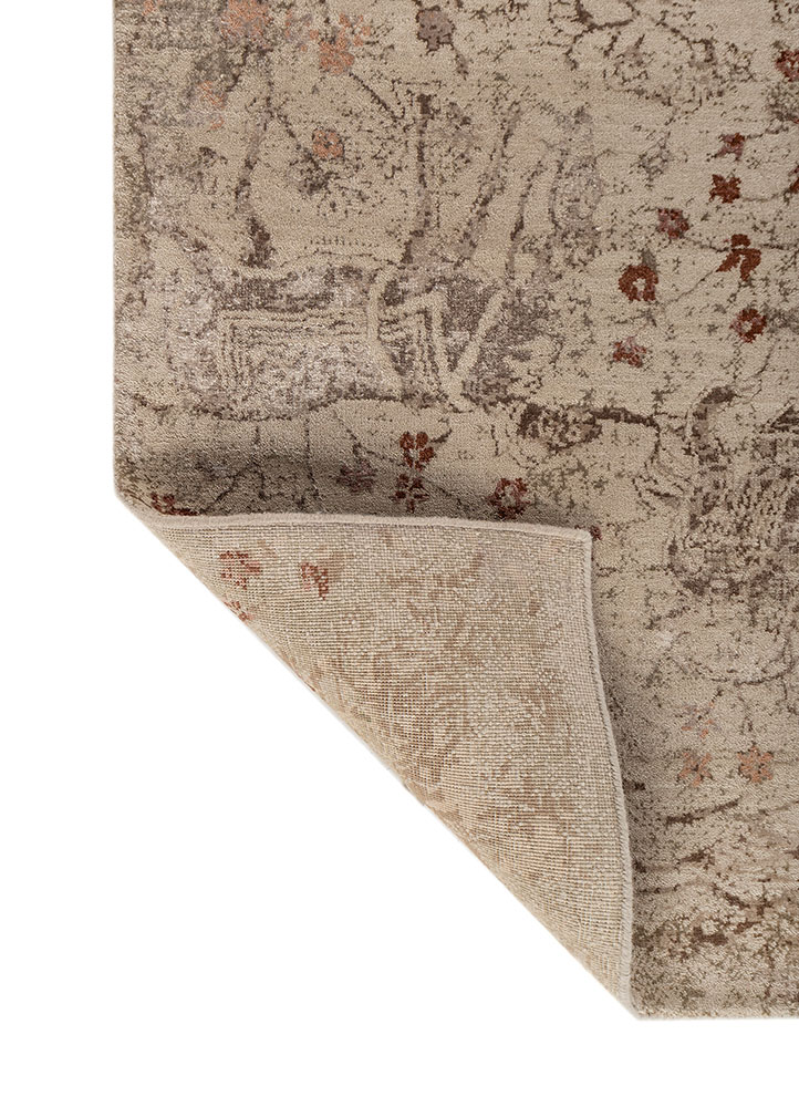 far east beige and brown wool and bamboo silk Hand Knotted Rug - Perspective