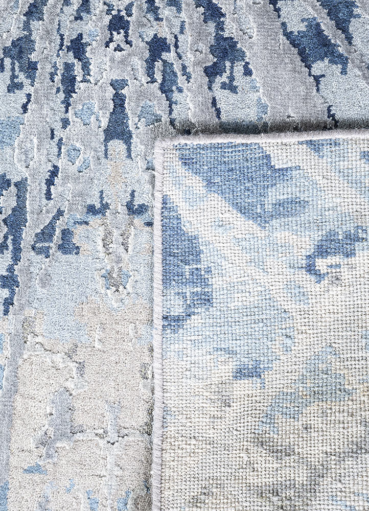 chaos theory by kavi blue wool and bamboo silk Hand Knotted Rug - Perspective